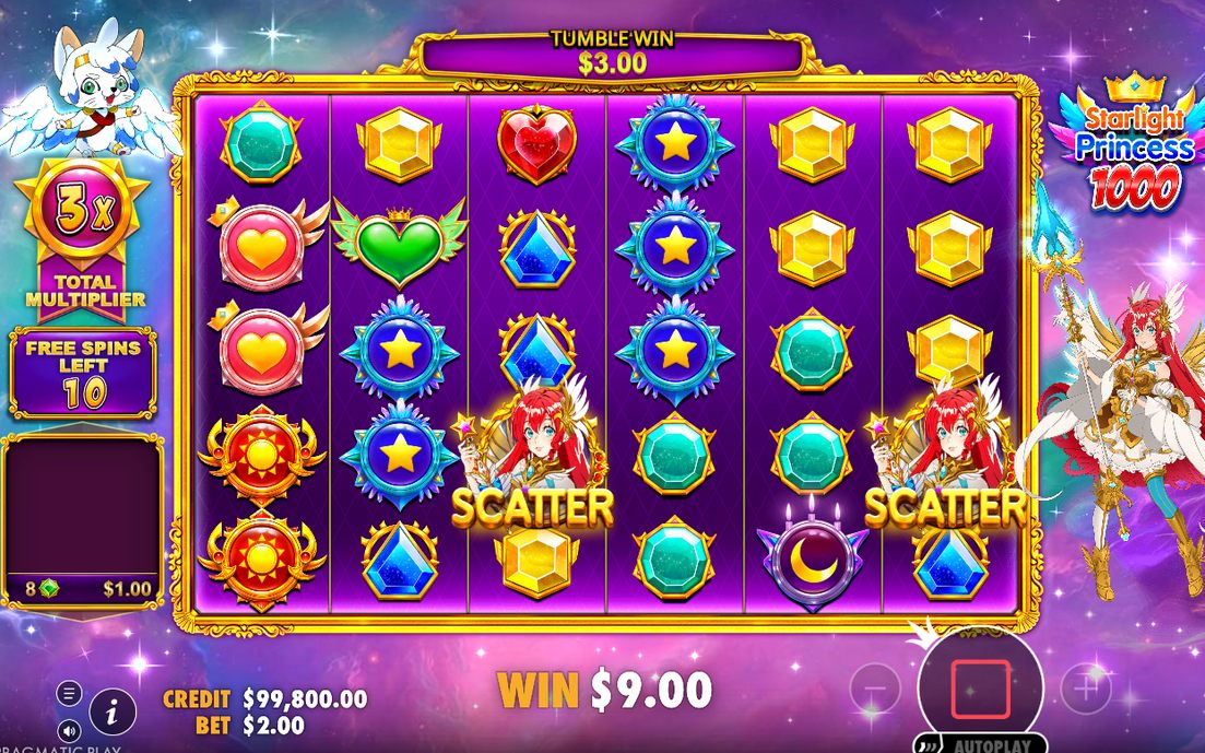 Free Spins round on purple starfield reels