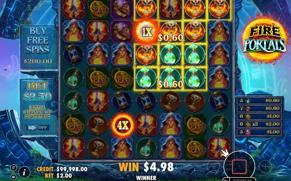 Base game grid showing a cluster of matching symbols