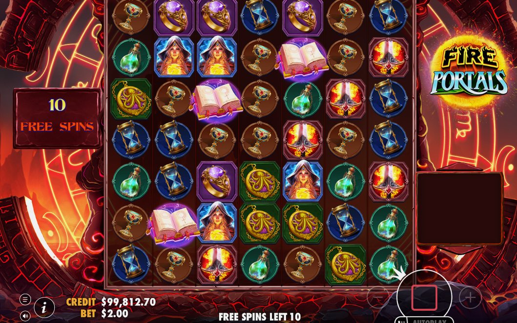 Free Spins round with Fire Portal Wilds kept on screen